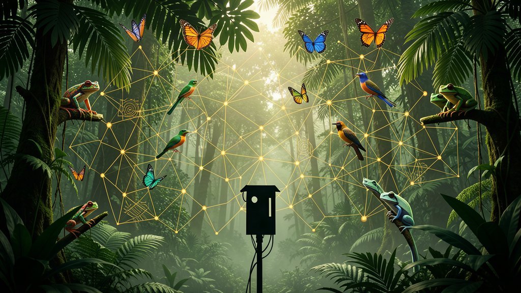 Inteligencia artificial aplicada a la conservación de biodiversidad en Colombia, mostrando cámaras trampa y análisis de datos